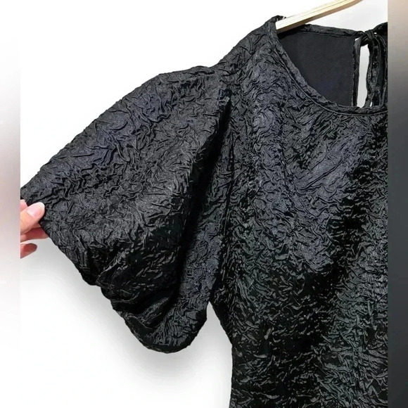 NWT Lisa Says Gah Gwen Black Crinkle Puff Sleeve Open Back Midi Dress Size 3X - Picture 13 of 14